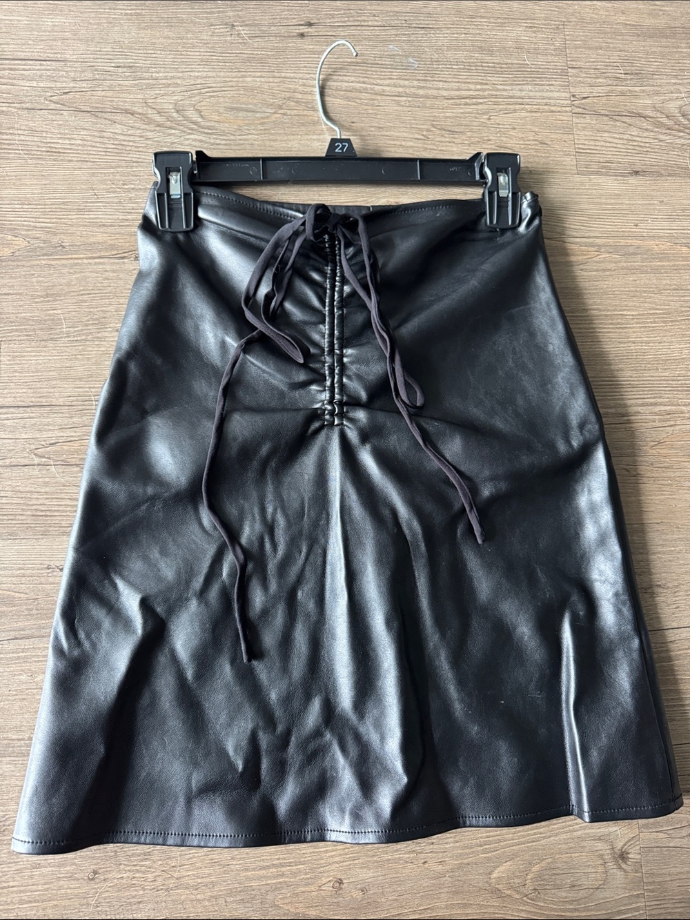 Black Faux Leather Lace-Up A-Line Skirt